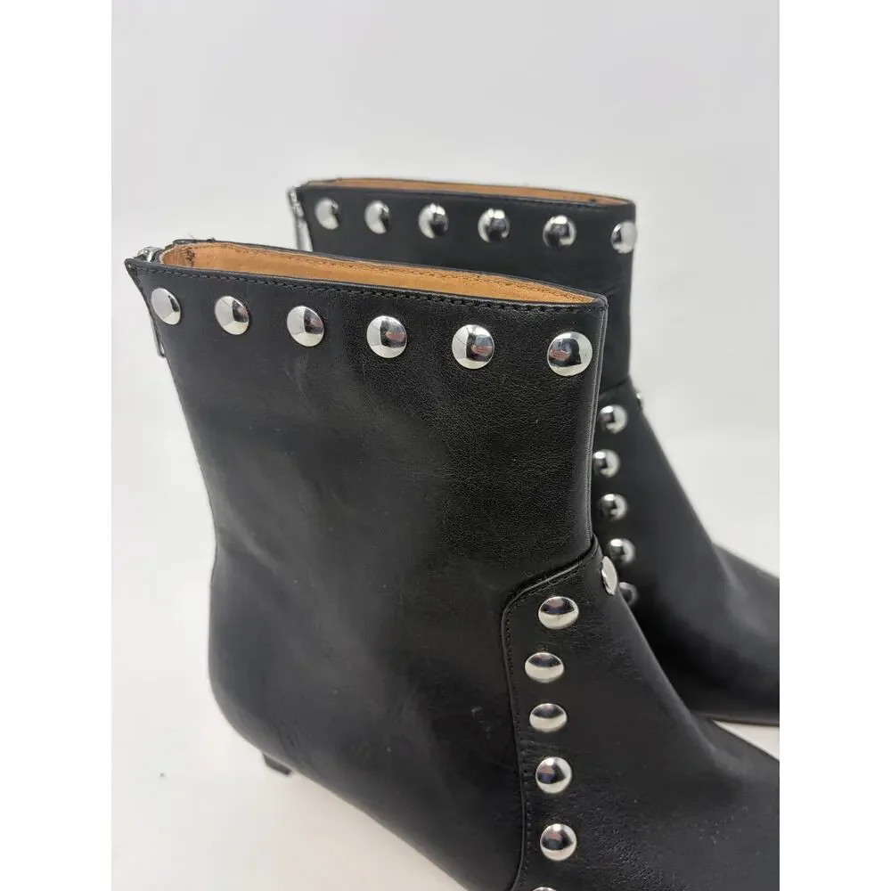 NWOT Madewell Dimes Kitten-Heel Boots 8 black leather studs moto biker booties